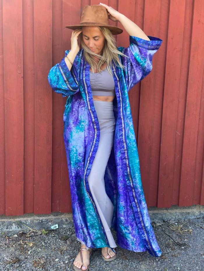 Kimono Durga återvunnen sari Nr 4