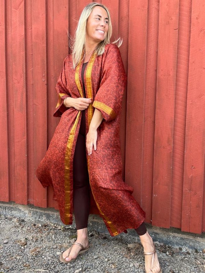 Kimono Uma återvunnen sari Nr 57
