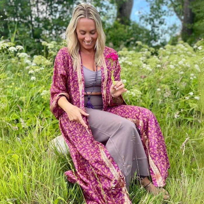 Kimono Uma återvunnen sari Nr 86