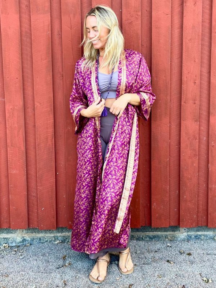 Kimono Uma återvunnen sari Nr 86