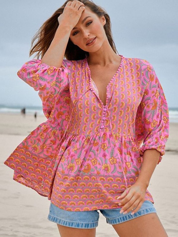 Blus Begonia Print Chloe Top - Jaase