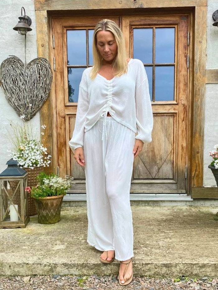 Byxor Wide Pants Seashell - Mad Peach