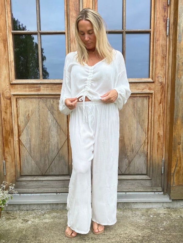 Byxor Wide Pants Seashell - Mad Peach
