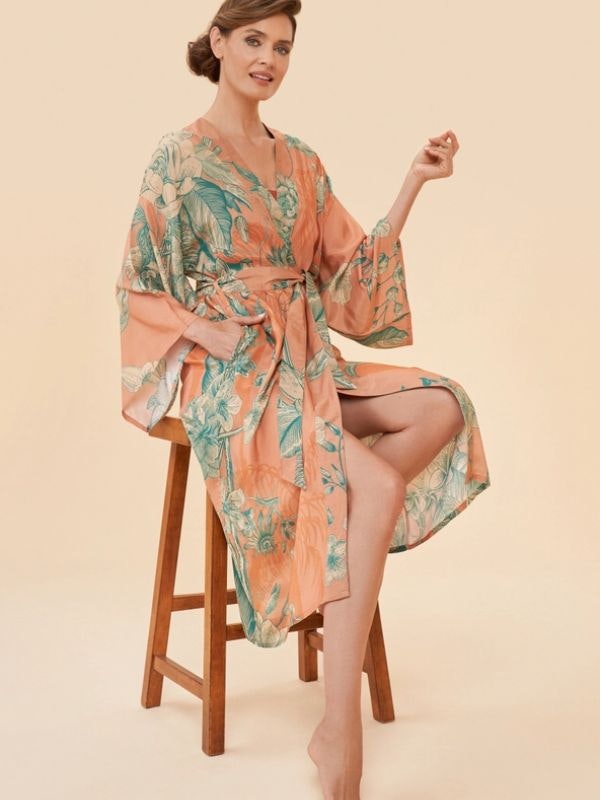 Kimono Floral Jungle Petal long - Powder design