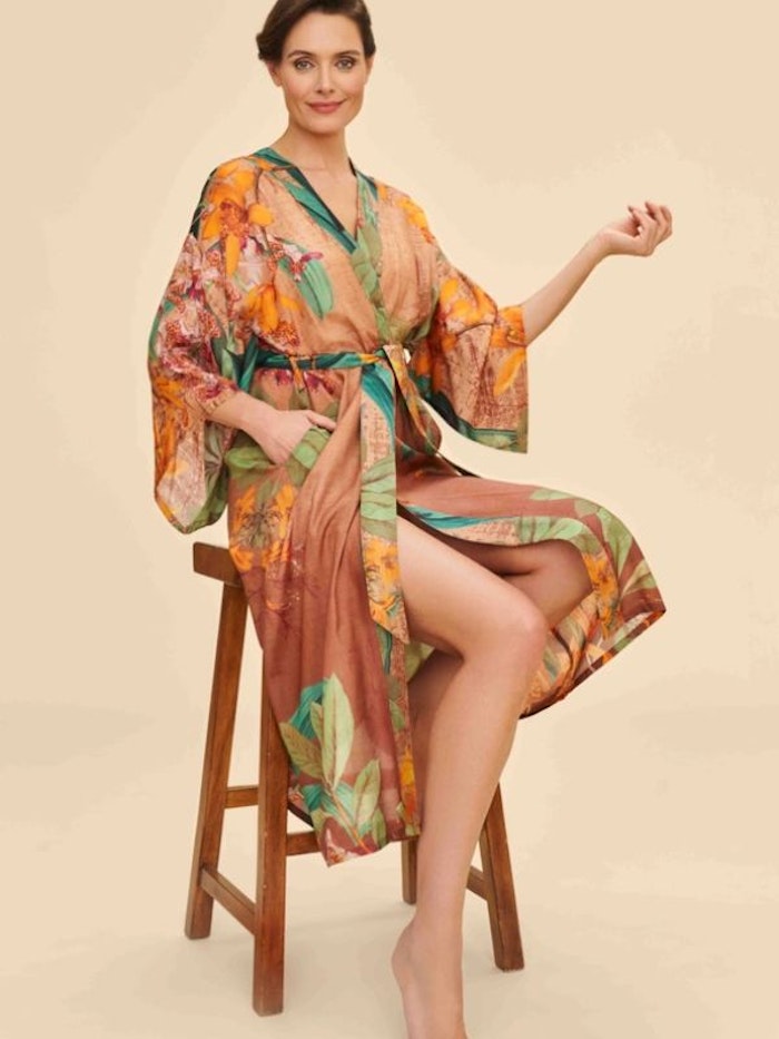 Kimono Botany Bliss Taupe long - Powder design