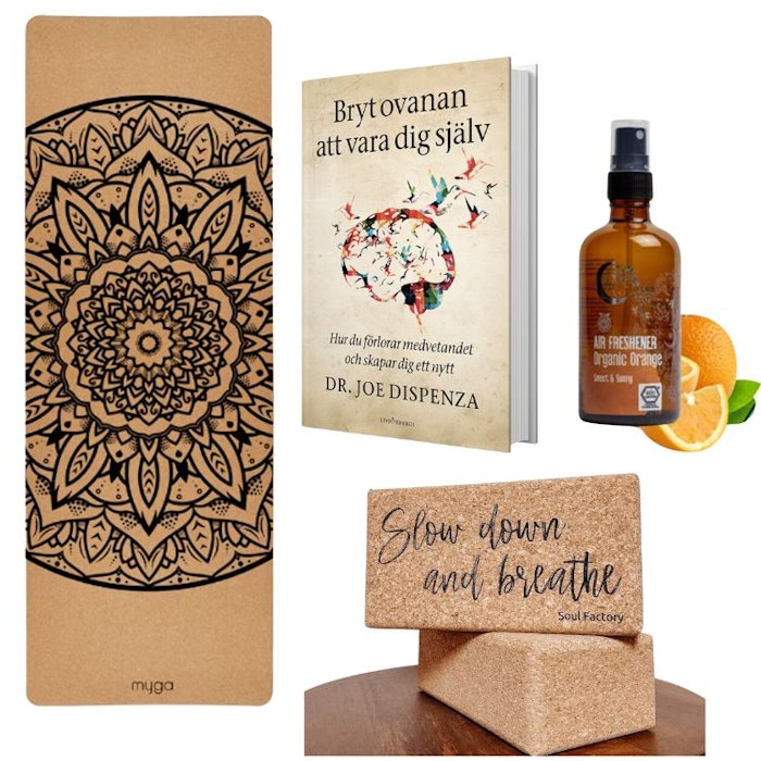 Yoga-Kit Mandala kork - Yogamatta, yogablock, bok & doftspray