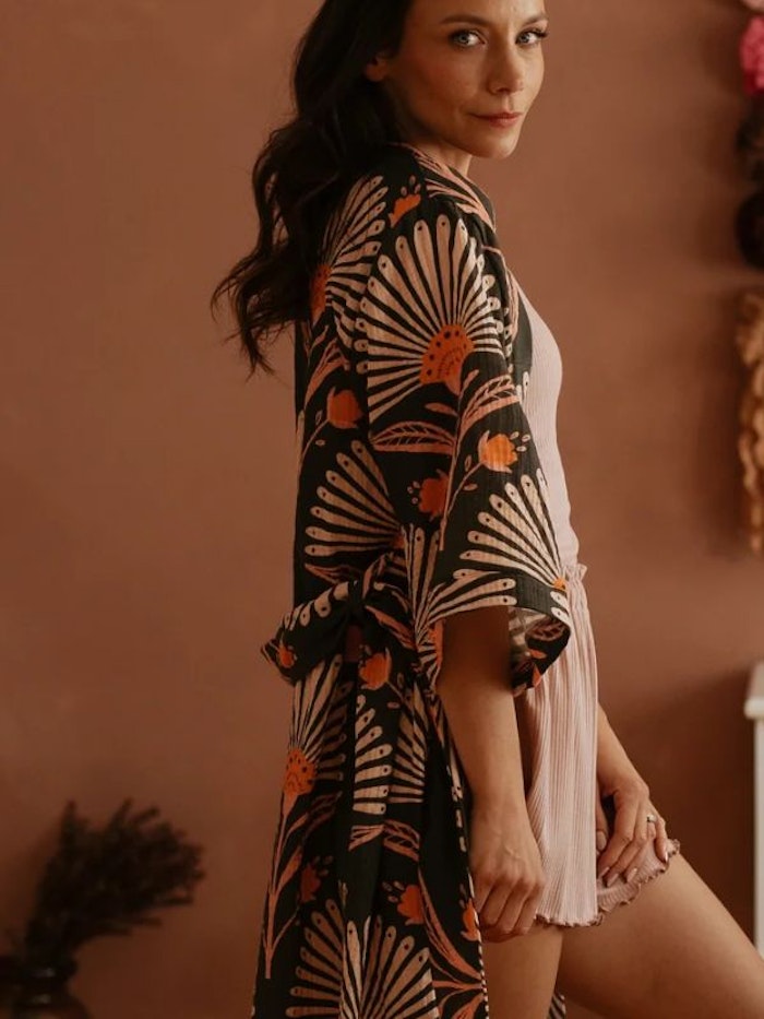 Morgonrock (kimono) Big abstract floral long- Evelina Apparel