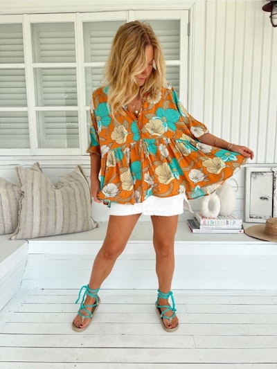 Blus Aqua Fields Print Chloe Top - Jaase