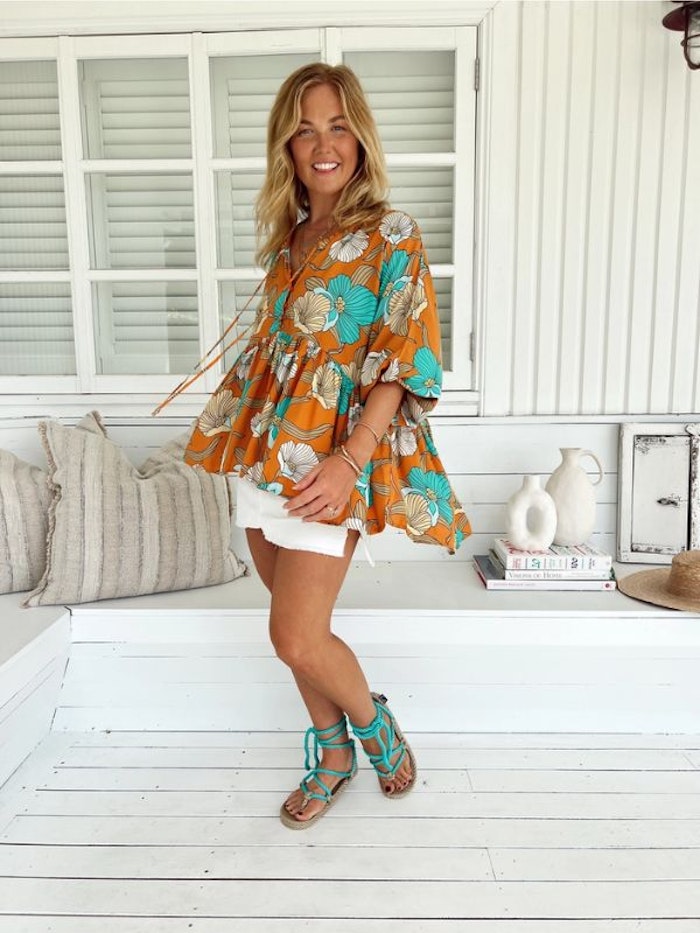 Blus Aqua Fields Print Chloe Top - Jaase