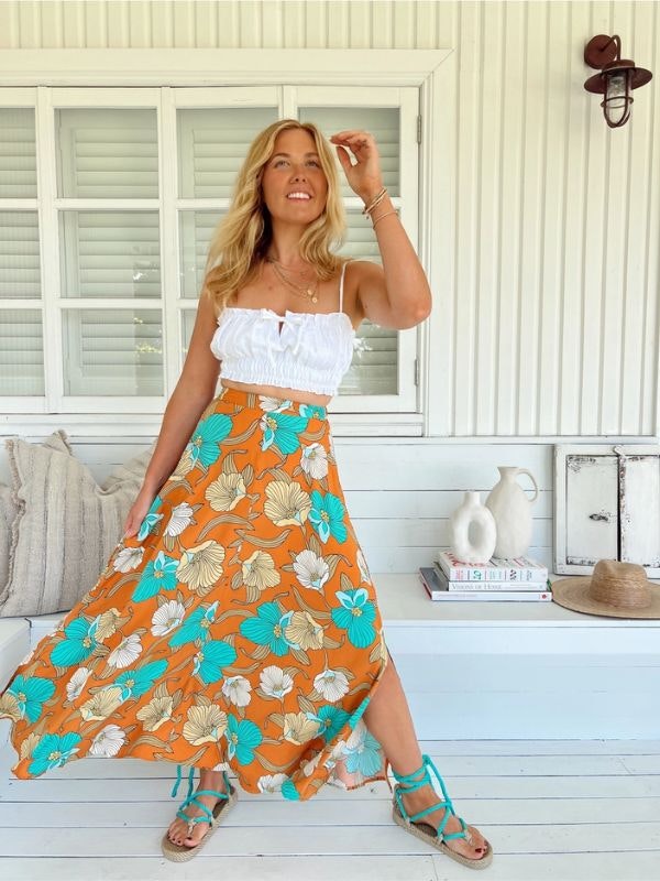 Kjol Aqua fields print Rocky maxi skirt - Jaase