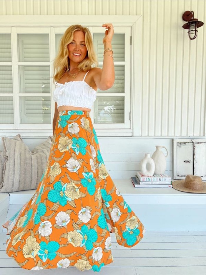 Kjol Aqua fields print Rocky maxi skirt - Jaase