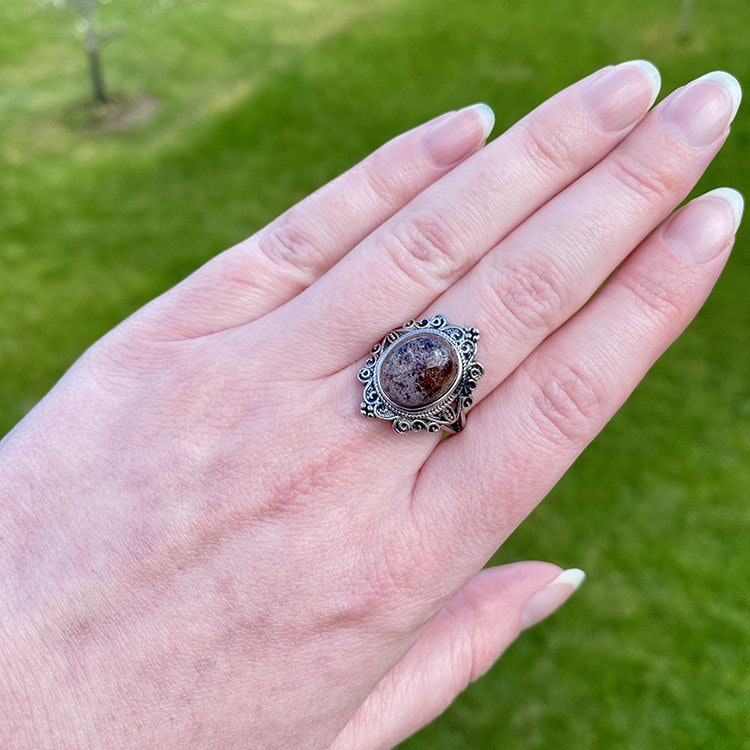 Lodolit "Trädgårdskvarts" Ring (Legerad Koppar, Ställbar)