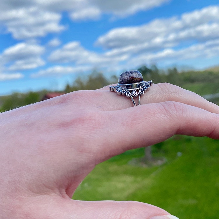 Lodolit "Trädgårdskvarts" Ring (Legerad Koppar, Ställbar)