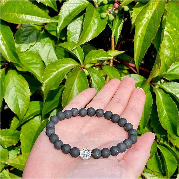 Shungit 8mm pärlor Armband (Tree Of Life)