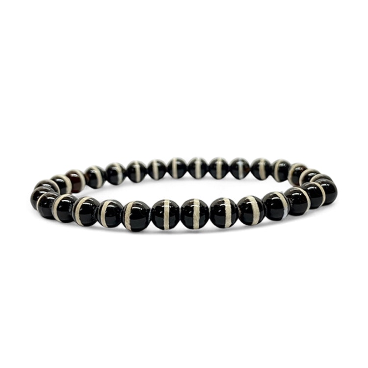 Agat Svart med Dzi linjer 6mm pärlor Armband