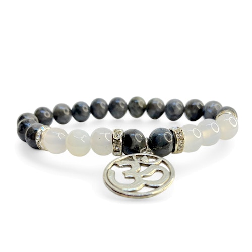 Labradorit, Agat Vit (Aum) 8mm pärlor Armband