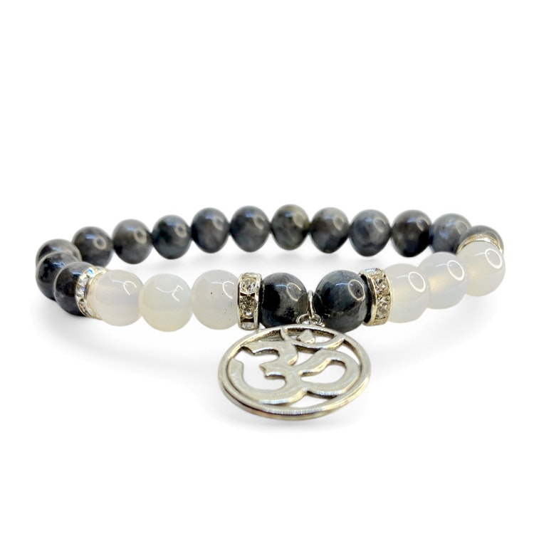 Labradorit, Agat Vit (Aum) 8mm pärlor Armband
