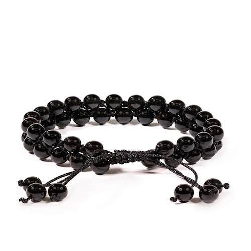 Agat Svart 6mm pärlor Armband 'Dubbelrad Justerbart'