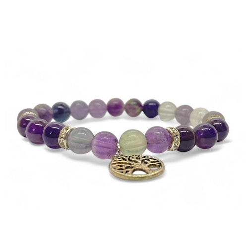 Ametist, Fluorit (Livets Träd) 8mm pärlor Armband