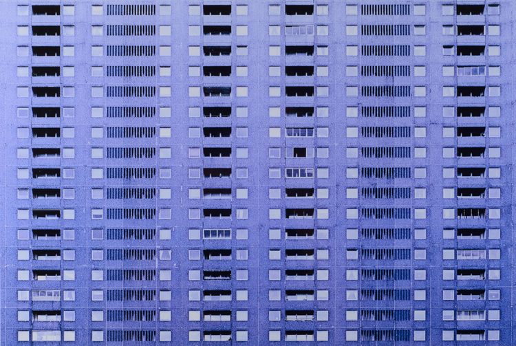 "blue building"