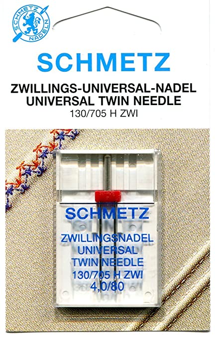 Nål  - Schmetz Tvillingnål 4 mm Universal Röd för vävt tyg, stl 80