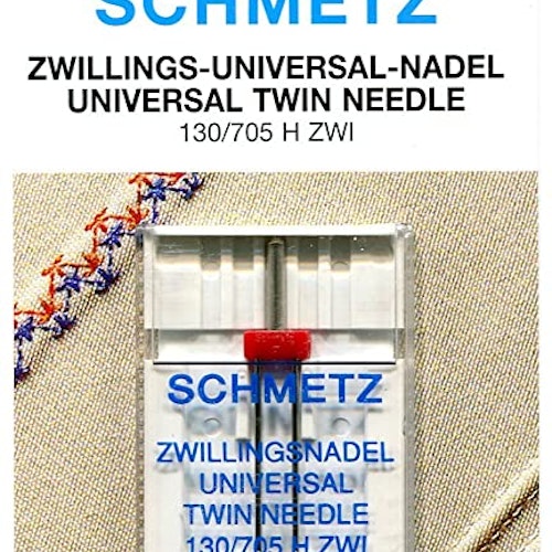Nål  - Schmetz Tvillingnål 4 mm Universal Röd för vävt tyg, stl 80 130/705