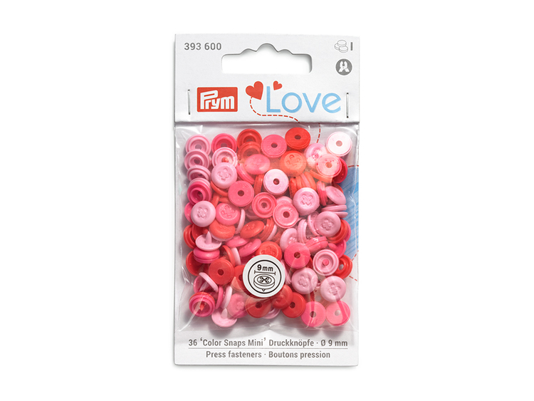 Colour snaps - LOVE mini Runda, 9mm rosa med dekor
