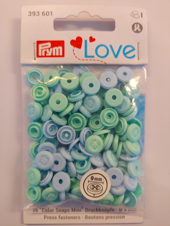 Colour snaps - LOVE mini Runda, 9mm mint/blå