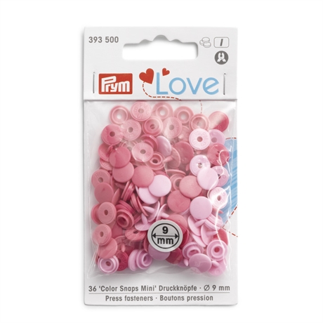 Colour snaps - LOVE mini Runda, 9mm rosa släta