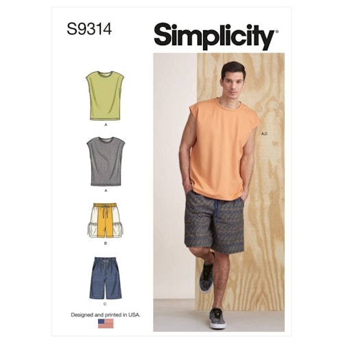 Simplicity 9314 A Herr top shorts storlek XS-XL