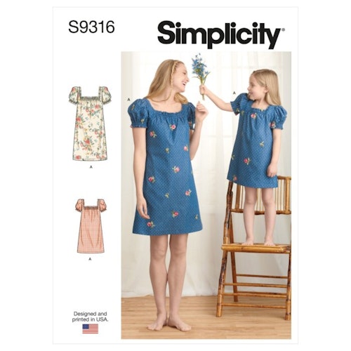 Simplicity 9316 A Barn Dam Storlek 3-8 år , dam 34-44 klänning