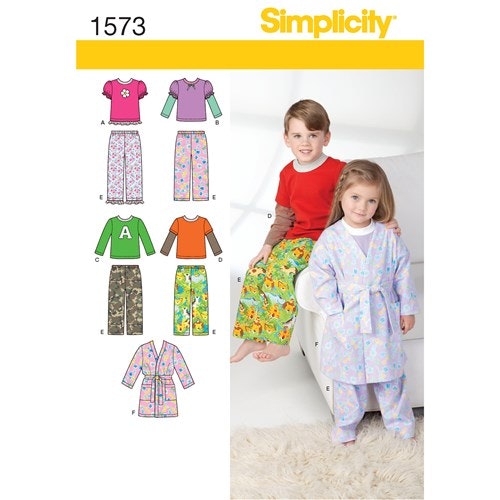 Simplicity 1573 AA Barn storlek 4-8 år pyjamas Morgonrock