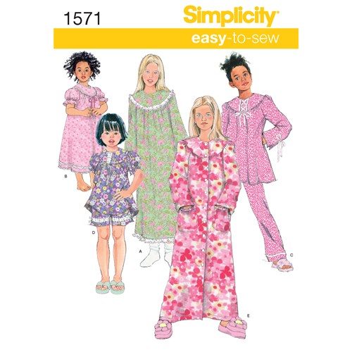 Simplicity 1571 K5 Barn storlek 7-14 år pyjamas Nattlinne flera plagg