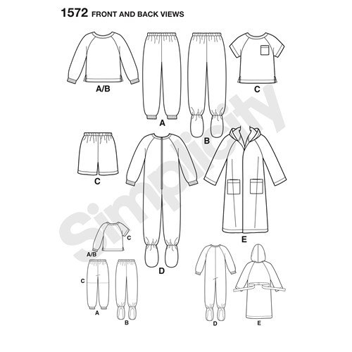 Simplicity 1572 BB Barn storlek 3-6 år Nattkläder flera plagg