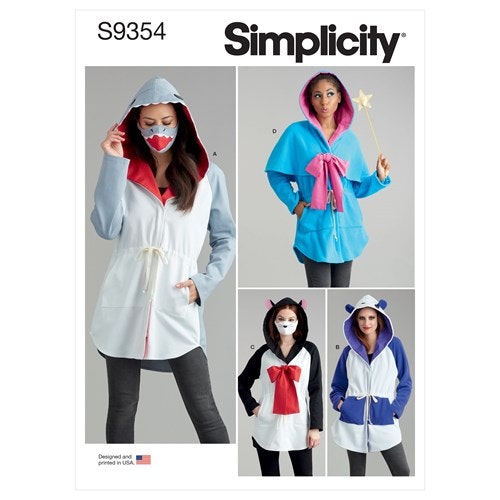Simplicity 9354 A Utklädningsjacka, mask och luva till henne. Stl XS-XL