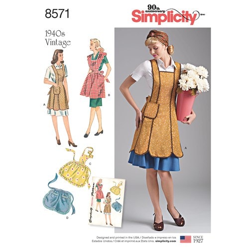 Simplicity 8571 A Dam Förkläde flera modeller Vintage storlek S-L