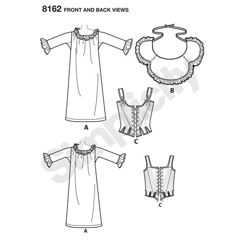 Simplicity 8162 H5 Dam Flera plagg 1800-talsmode underkläder storlek 34-42