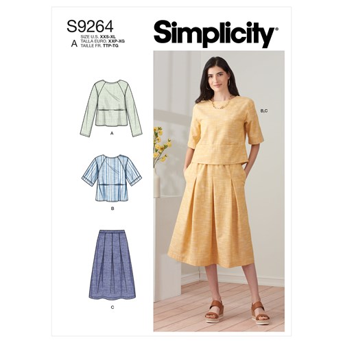 Simplicity 9264 A Dam Tvådelad Klänning, Blus, kjol  storlek XXS-XL