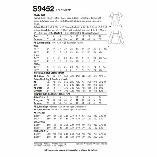Simplicity 9452 H5 Dam Storlek 32-40 Top överdel Easy to sew