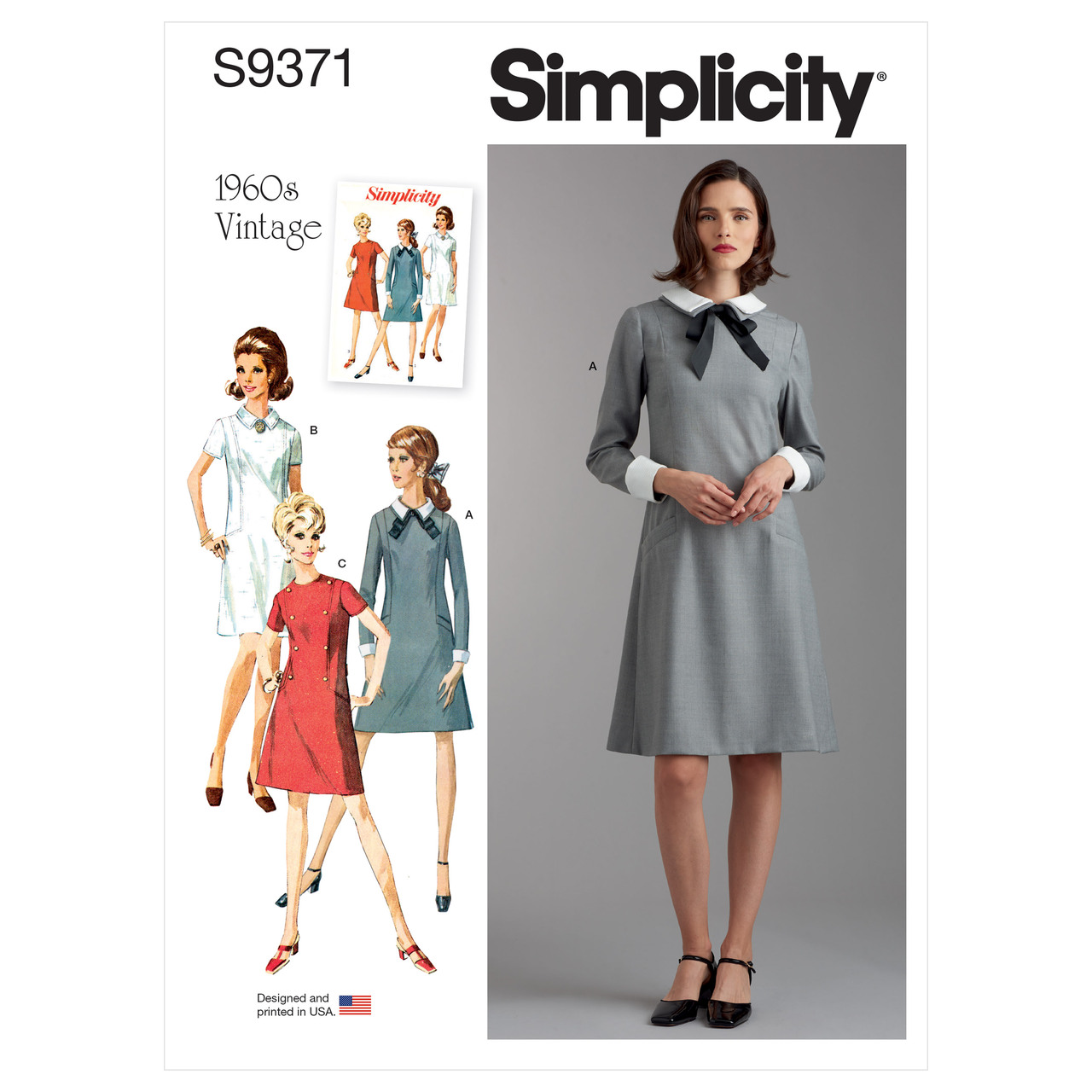 Simplicity 9371 F5 60-tals klänningar stl 44-52.