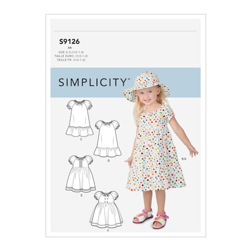 Simplicity S9126 Klänning och hatt till barn.