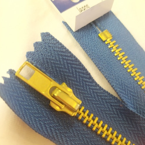 Blixtlås / Dragkedja Jeans mellanblå 18 cm med guldkedja ej delbart