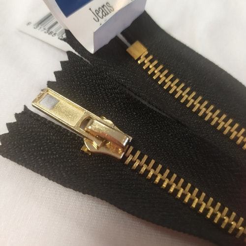 Blixtlås / Dragkedja Jeans svart 15 cm med guldkedja ej delbart