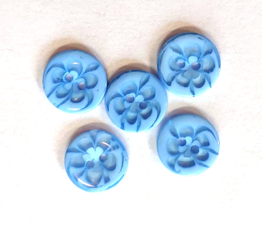 Knapp att sy fast 5-PACK , 14mm blå blomma