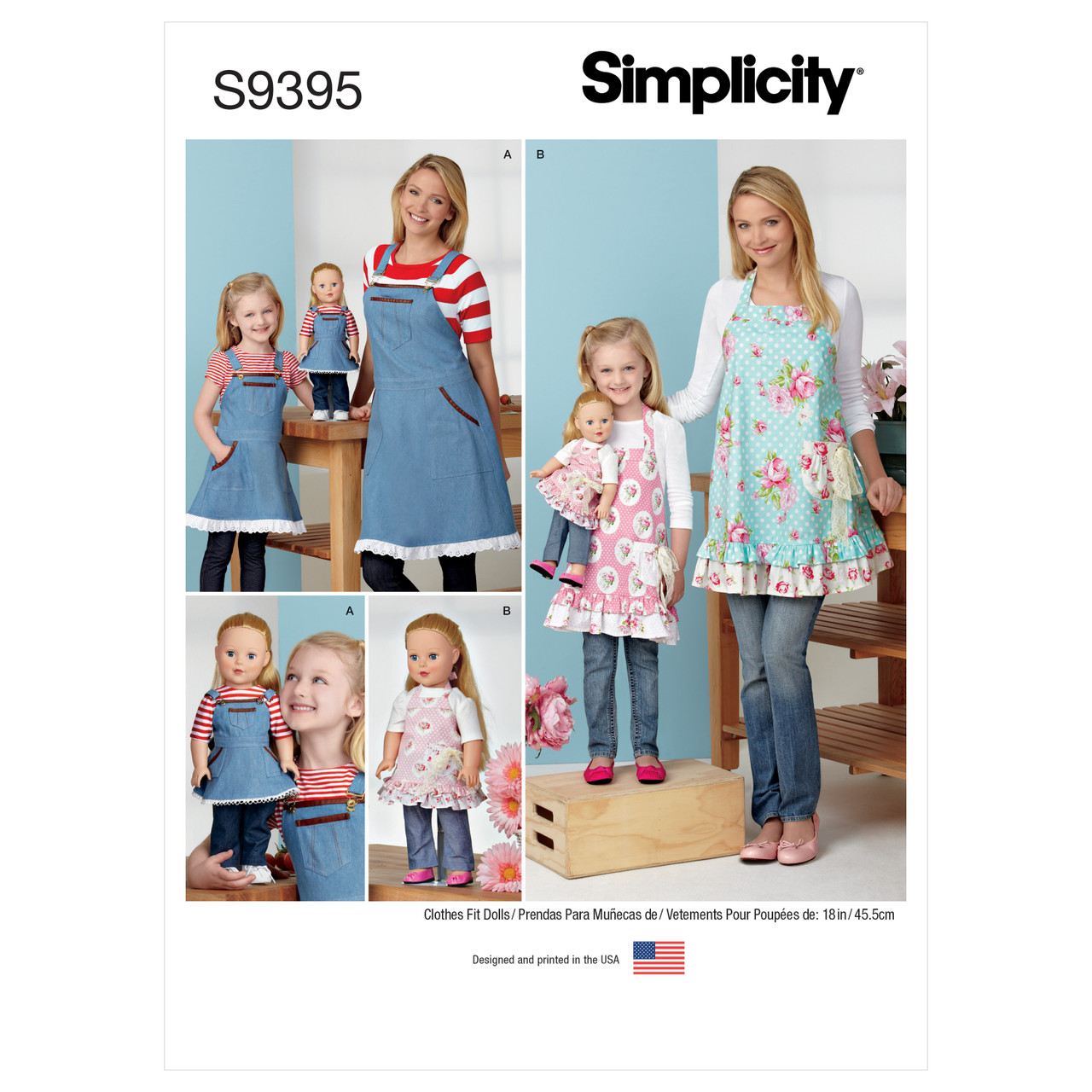 Simplicity S9395 A Förklädesklänning Barn Vuxen Docka