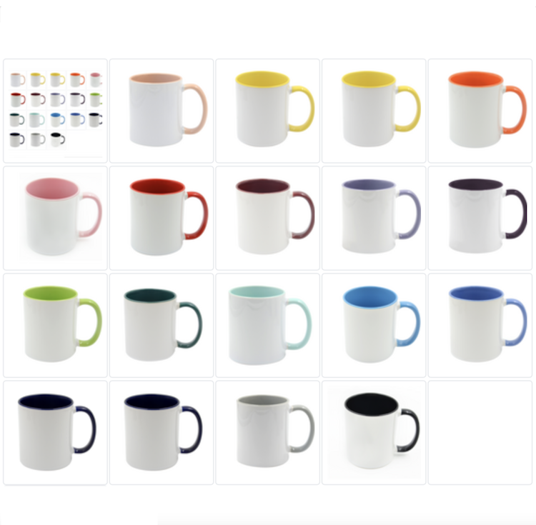 Mugg 80 mm - 6pack olika mixade Vit med färgad insida o handtag