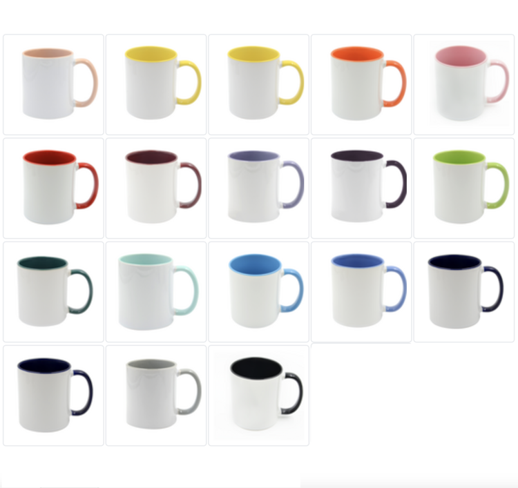 Mugg 80 mm - 6pack olika mixade Vit med färgad insida o handtag