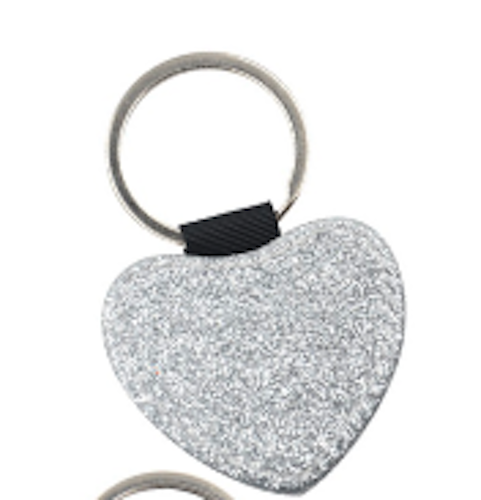 Nyckelring med glitterhjärta - Silver 5-pack