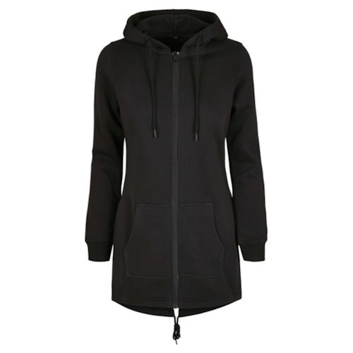 Long Zip hoodie, slim dam  -  Svart