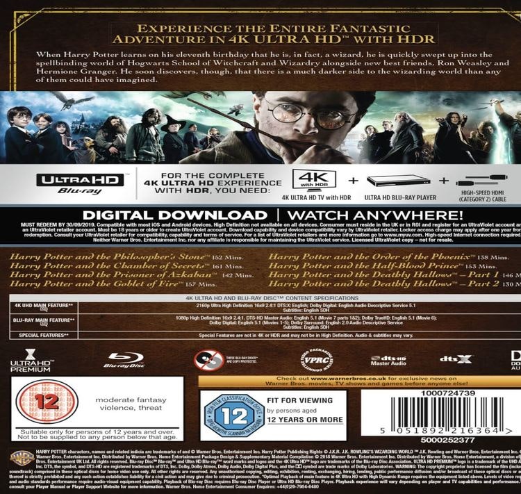 Harry Potter Complete Collection 4K Ultra HD (import Sv text ...